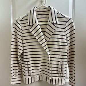 Ann Taylor LOFT Striped Knit Moto Blazer Jacket, Cream & Navy Blue